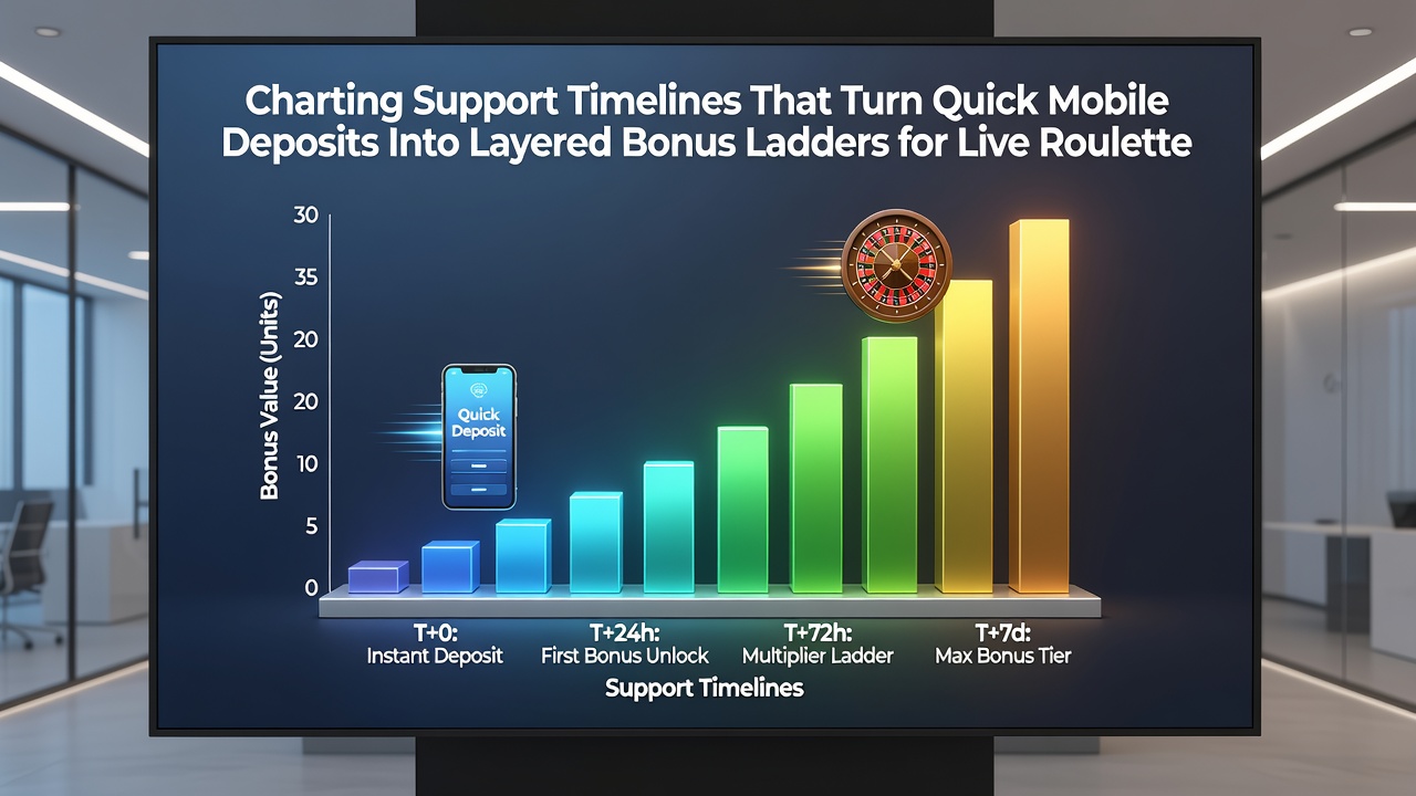 Illustration von gestapelten Bonusleitern und Support-Timelines in mobilen Casino-Sessions