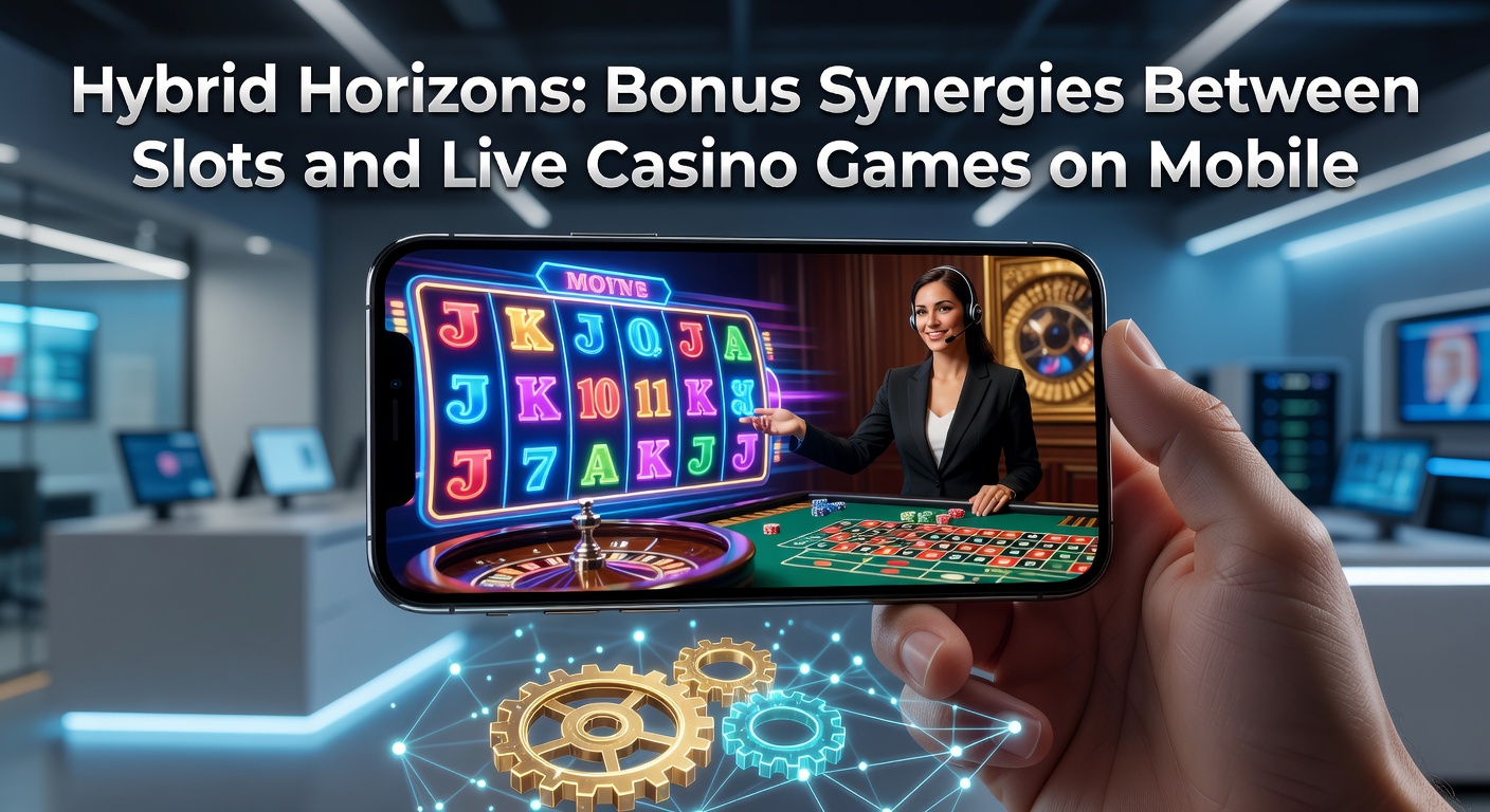 Smartphone-Bildschirm mit Slot-Maschine und Live-Dealer-Tisch, die Bonus-Icons verbinden