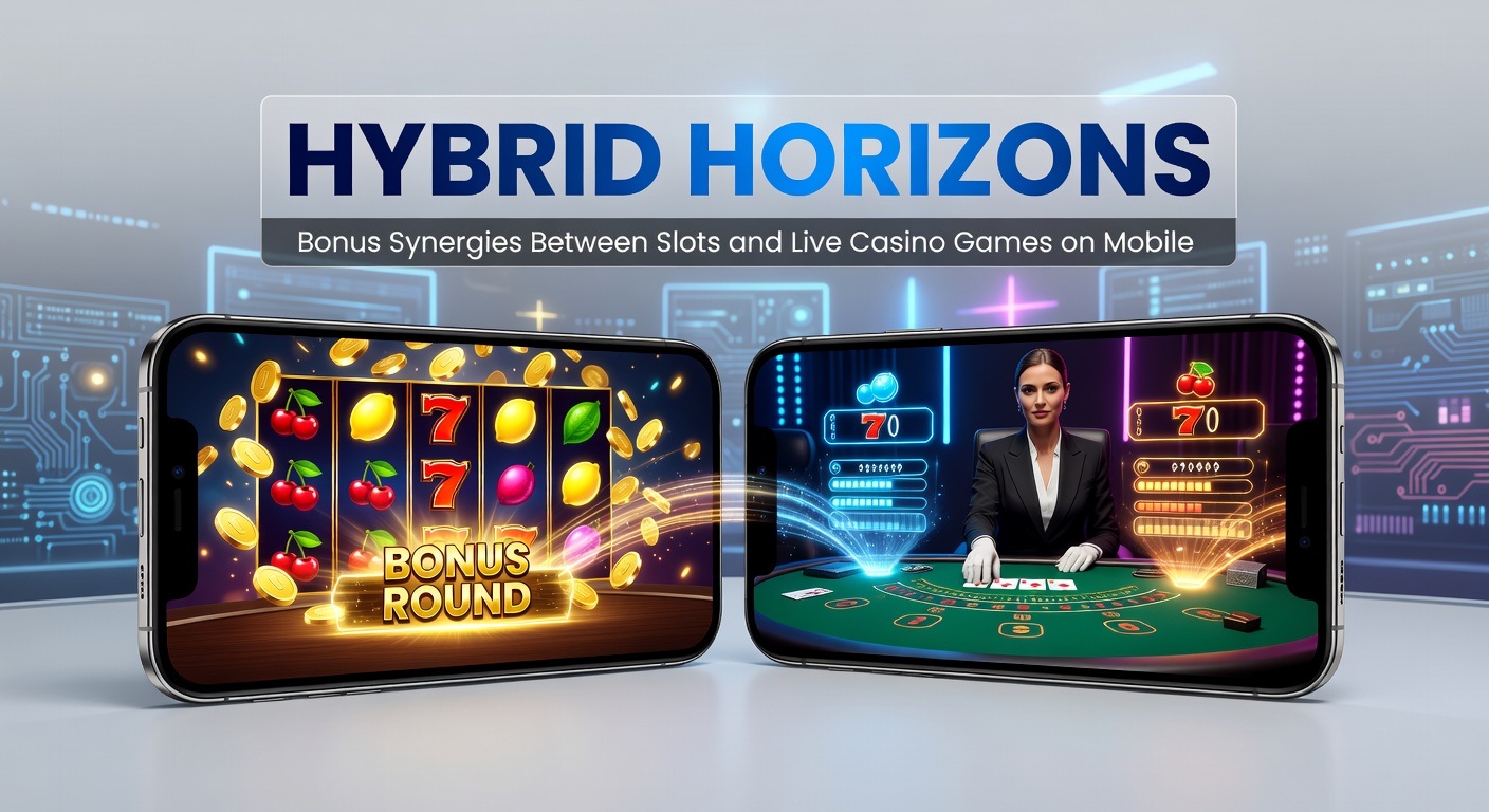 Grafik mit Slot-Rädern und Live-Dealer-Karten, die durch Bonus-Pfeile verbunden sind, auf einem Tablet-Display
