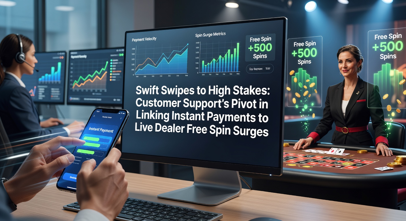 Grafik zeigt einen Spieler mit Smartphone, der eine Instant-Zahlung tätigt, während im Hintergrund Live-Dealer-Tische mit drehenden Free-Spin-Rädern leuchten