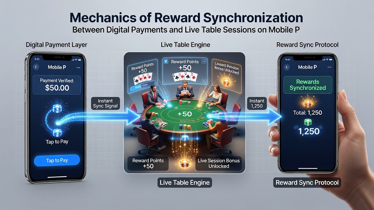 Darstellung der mobilen Schnittstelle mit synchronisierten Belohnungen während einer Live-Tischsession