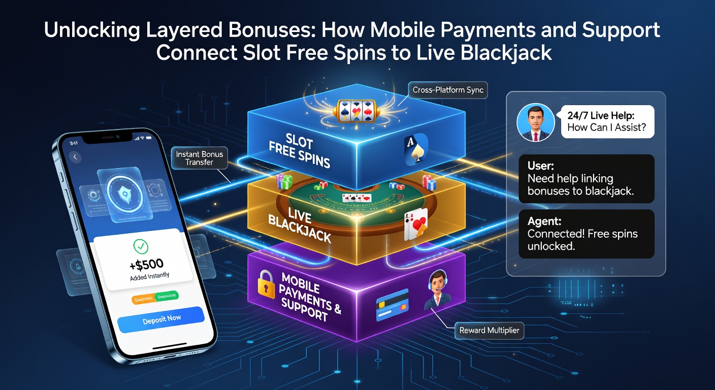 Live-Support-Chat auf Smartphone neben Slot-Freispielen und Blackjack-Tisch mit Bonus-Icons